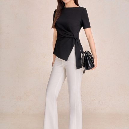 FAT7517 - Peplum cotton t-shirt with crew neck, short sleeves and side flap - Elzoria